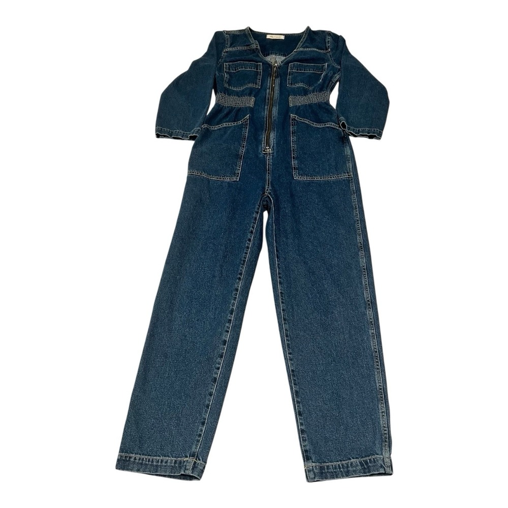 Madewell Denim Patch Pocket Coverall Jumpsuit XS Amfield Wash Womens